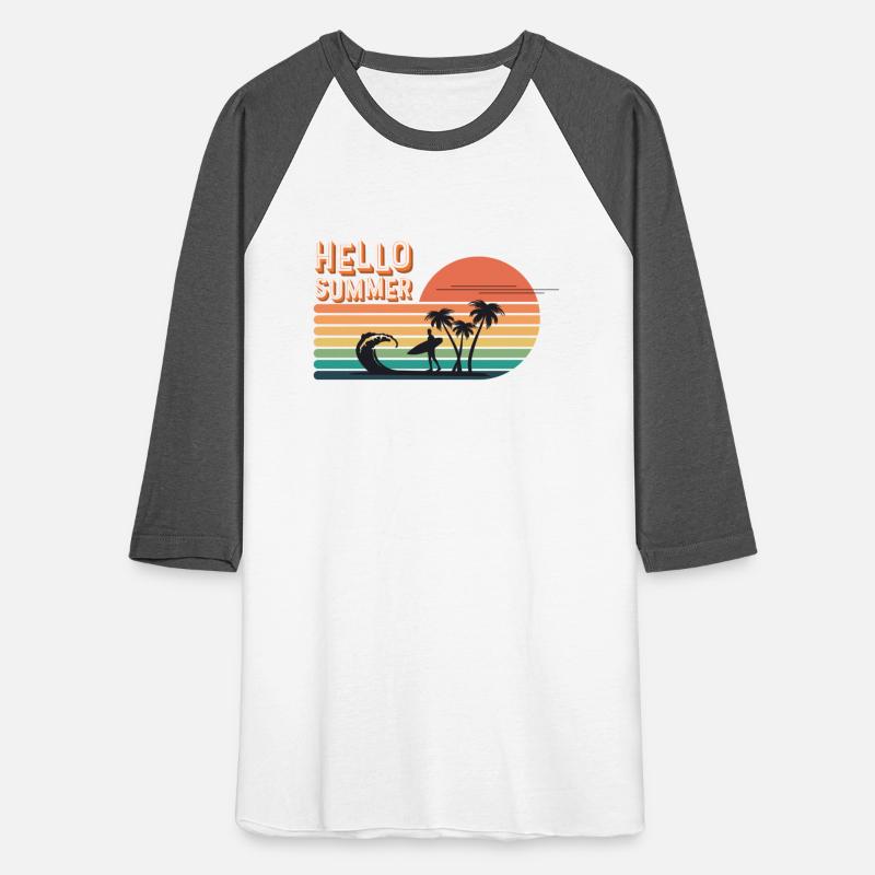 hello summer with silhouette of a surfer