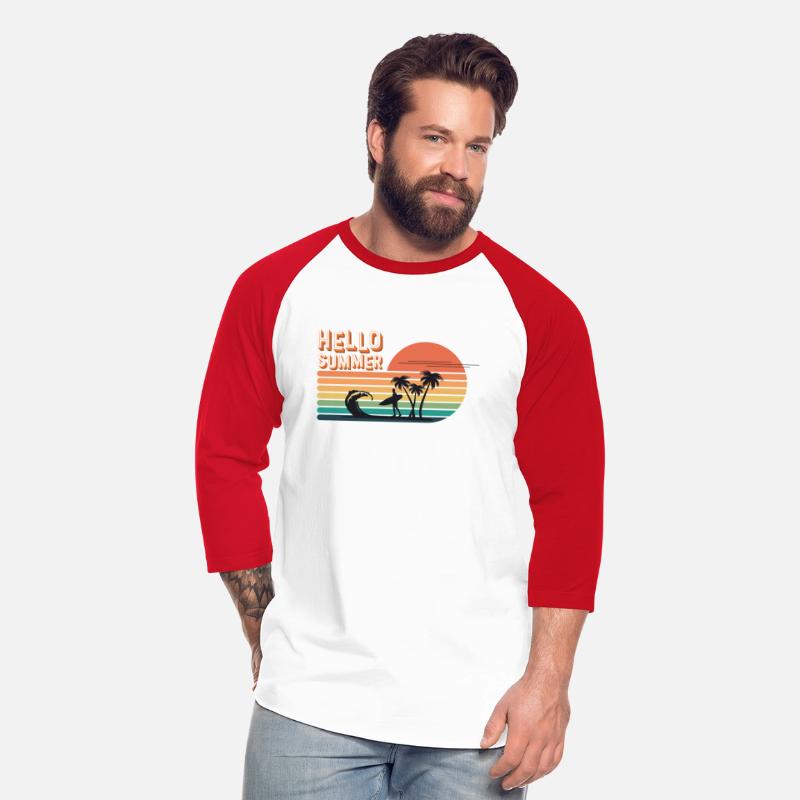 hello summer with silhouette of a surfer